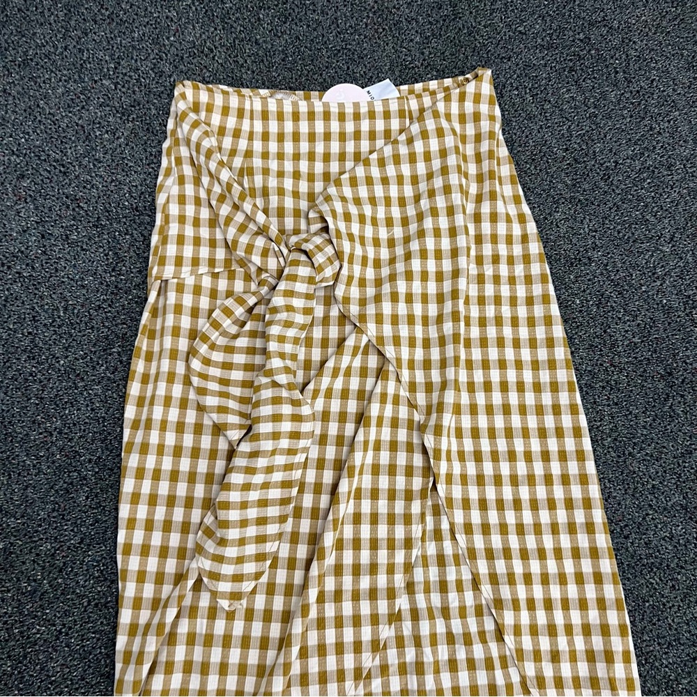 Jupe NYC Mustard Yellow & Cream Checkered Wrap Midi Lightweight Modest Skirt L